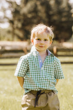 Load image into Gallery viewer, Apple Green Gingham Short Sleeve Shirt - Hide and Seek Clothing
