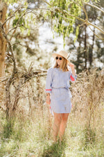 Load image into Gallery viewer, Blue and White Stripe Long Sleeve Dress - Hide and Seek Clothing
