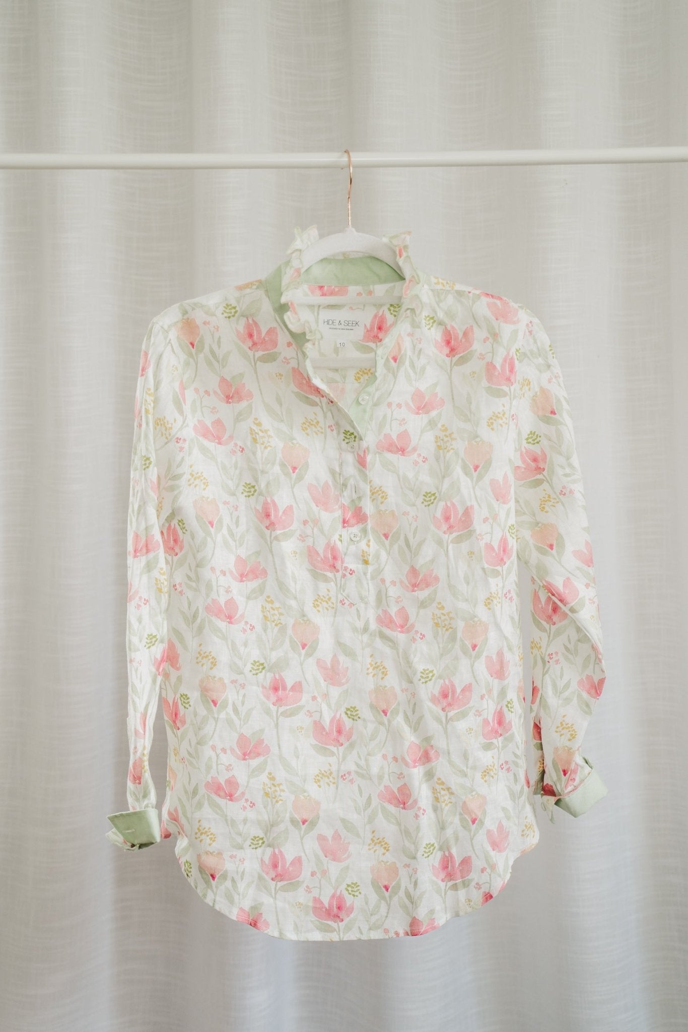 Floral Ruffle Collar Linen Shirt - Hide and Seek Clothing