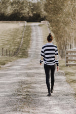 Load image into Gallery viewer, Lucy Rugby in Navy and White Stripe - Hide and Seek Clothing
