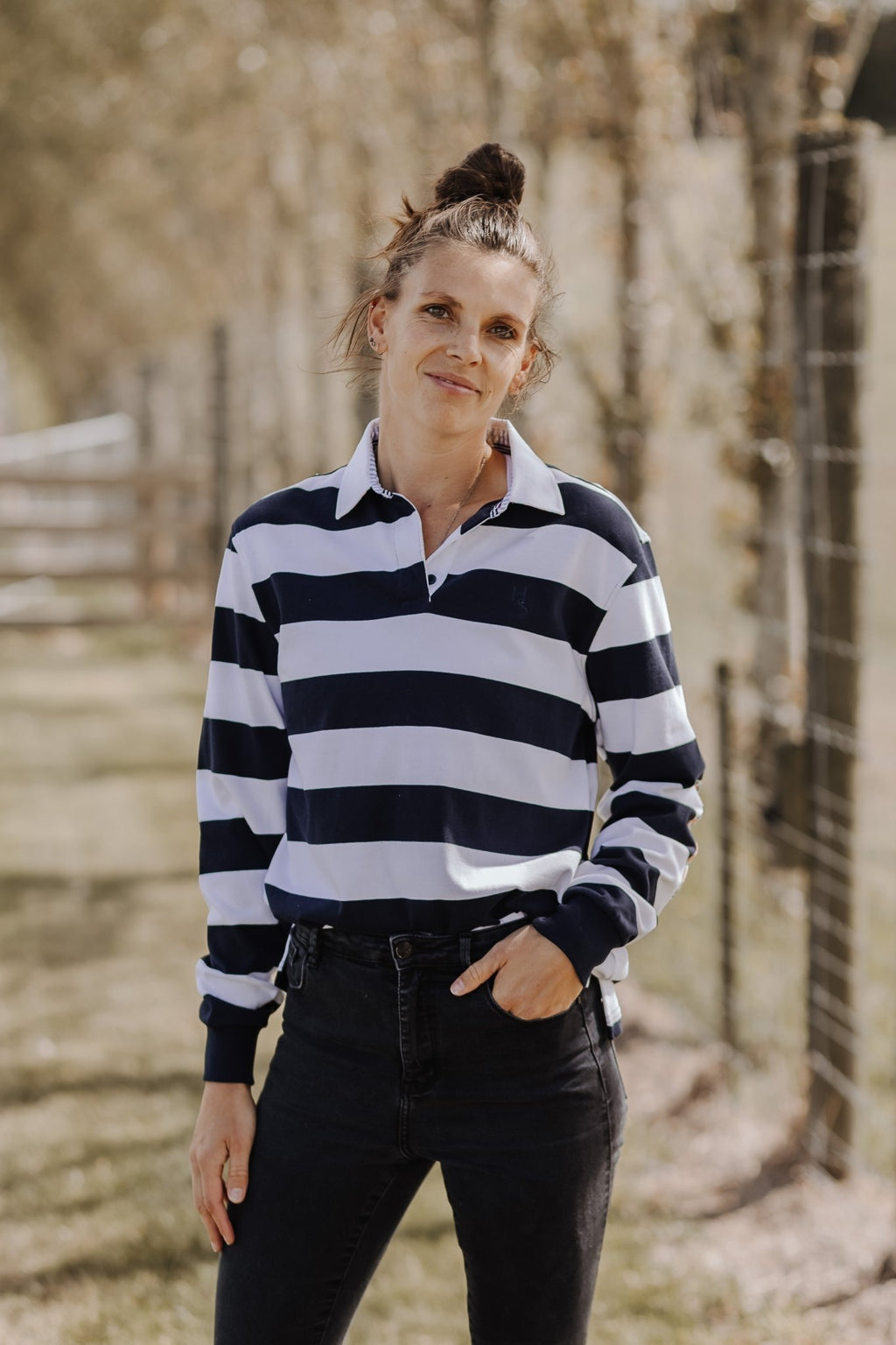 Navy and White Stripe Women’s Rugby - Hide and Seek Clothing