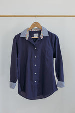 Load image into Gallery viewer, Navy Linen/Cotton Blend Shirt - Size 8 only - Hide and Seek Clothing
